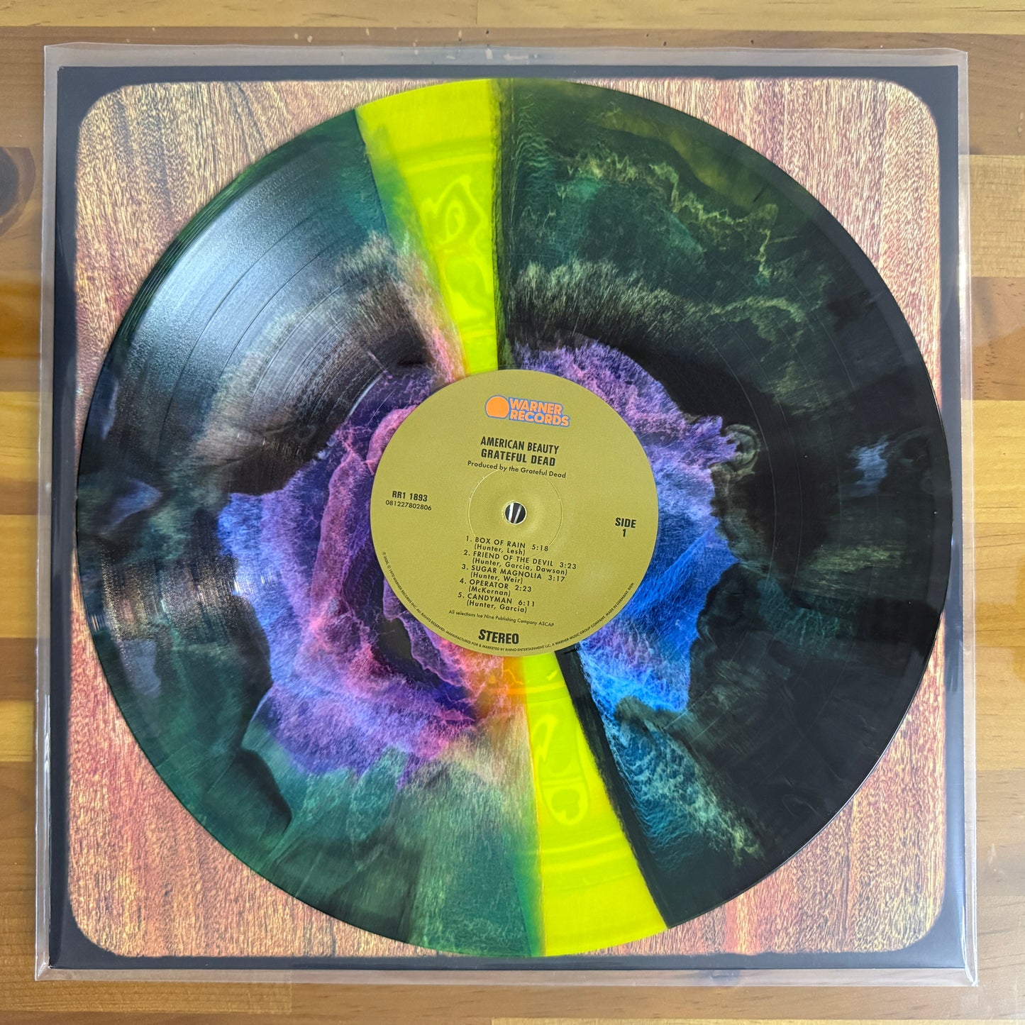 Grateful Dead - American Beauty, acid-effect hand-poured yellow, green and purple Vinyl